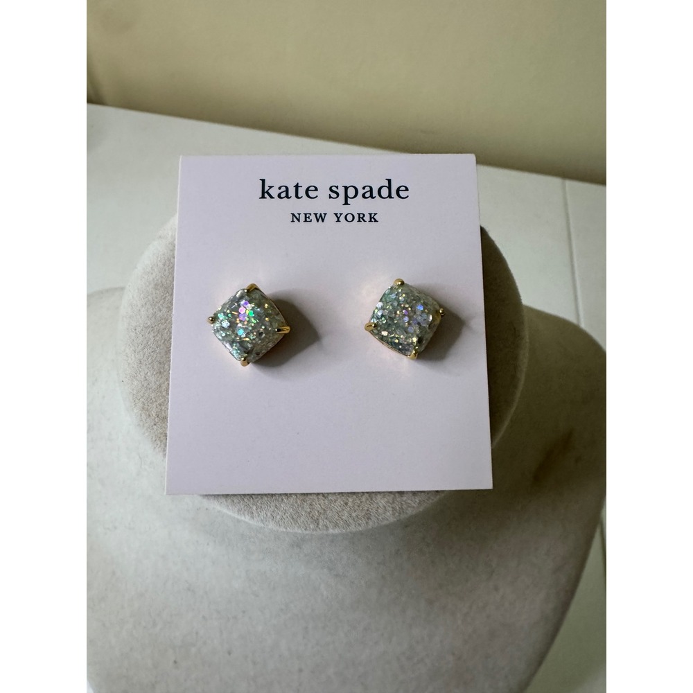 Kate Spade New York Glitter Square Stud Earrings Gold‎ Tone Opal